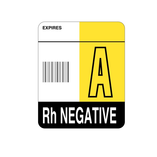 Label, A Rh Negative 2" x 1-5/8" White w/Yellow & Black